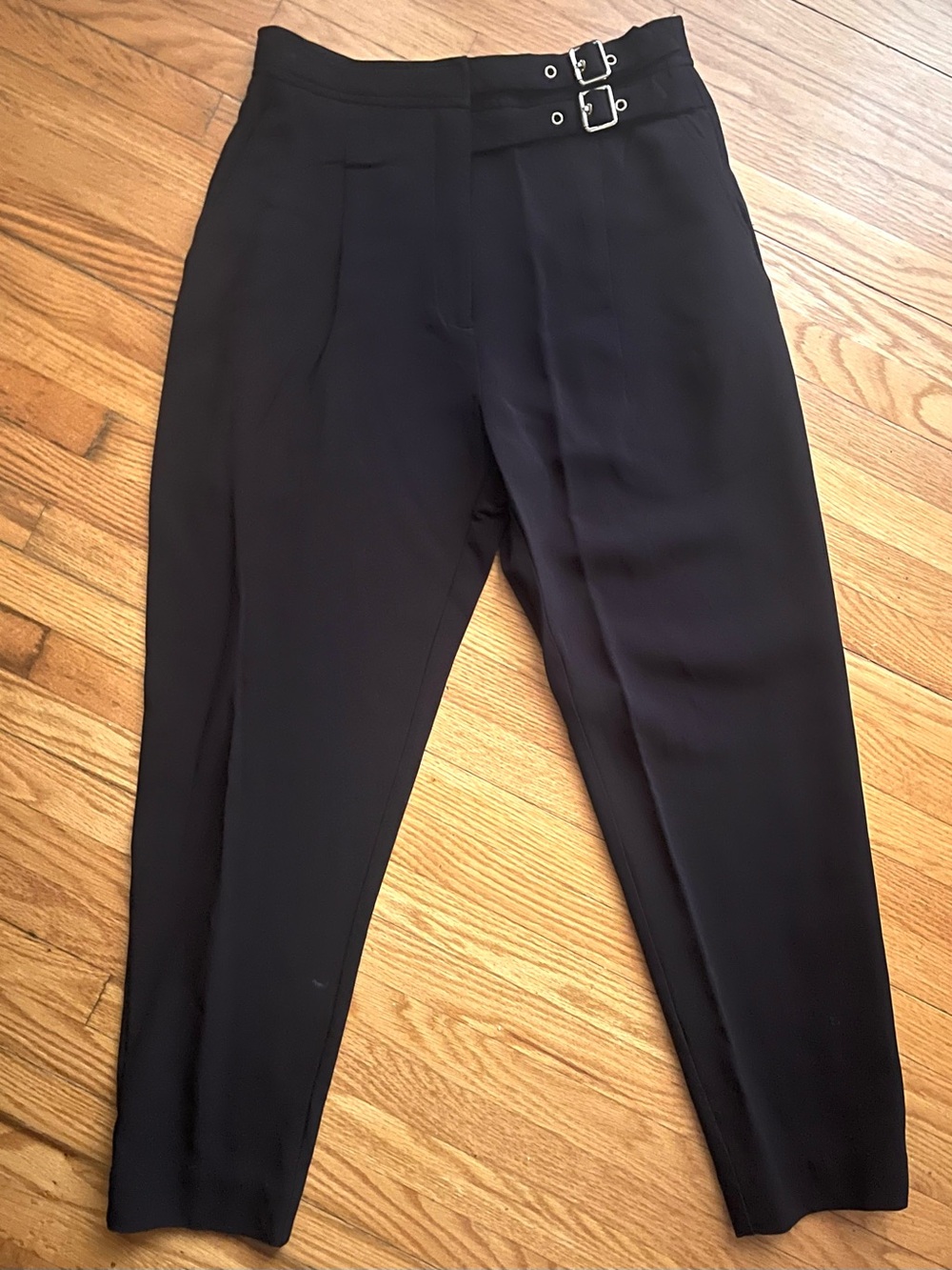 SANDRO Black Danna Cropped Double Buckle Trouser Pants Sz 38 fits like a 6 - Picture 3 of 9